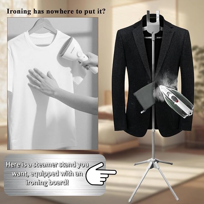 Steamer Stand for Clothes - Adjustable Steamer Rack, Portable Steaming & Ironing Stand - Grey