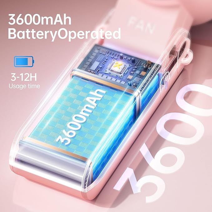 2 Pack Pink Portable Handheld Turbo Fan-100 Speeds, 13500 RPM, 12Hrs Cooling, Digital Display, USB Rechargeable Mini Hand Held Personal Fan for Travel Makeup Outdoor Indoor