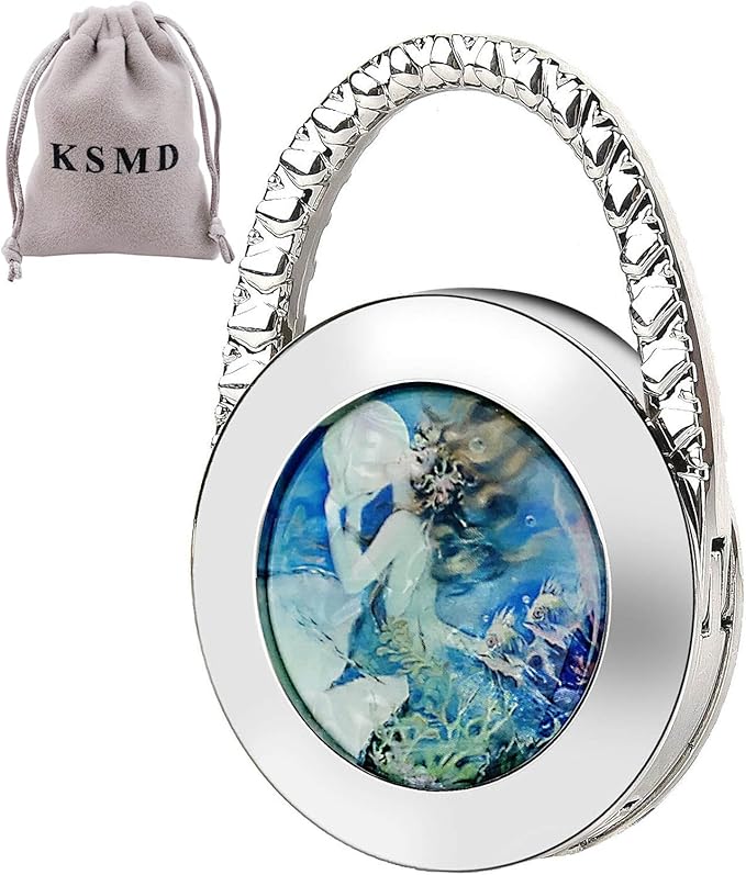 KSMD Purse Hooks for Table and Bars,Portable Purse Hanger Organizers Hooks Handbag Holder Pocketbook Holder Bag Storage for Desk Bag Hook,Foldable Folding Table Hook Hanger (Mermaid)