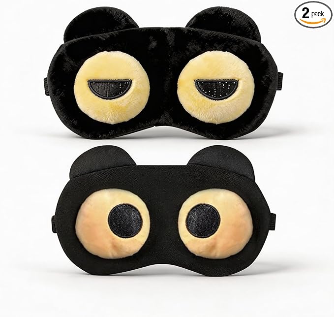 2PCS Cat Eye Sleep Mask for Sleeping, Soft Light Weight Eye Cover with Adjustable Strap,Funny Sleep Mask for Kids Women Men Travel Nap Blindfold Game（Half Closed Eyes+Round Eyes）