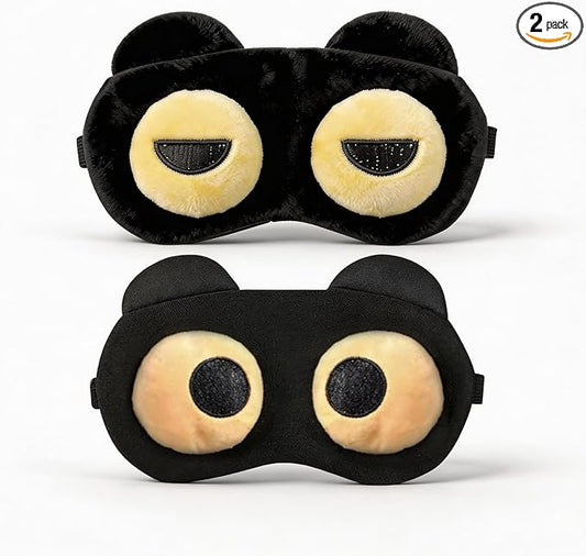 2PCS Cat Eye Sleep Mask for Sleeping, Soft Light Weight Eye Cover with Adjustable Strap,Funny Sleep Mask for Kids Women Men Travel Nap Blindfold Game（Half Closed Eyes+Round Eyes）
