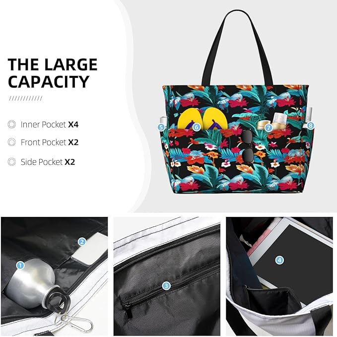 Large Beach Bag for Women Waterproof Foldable Travel Shoulder Tote Bag with Pocket for Weekender Pool Vacation