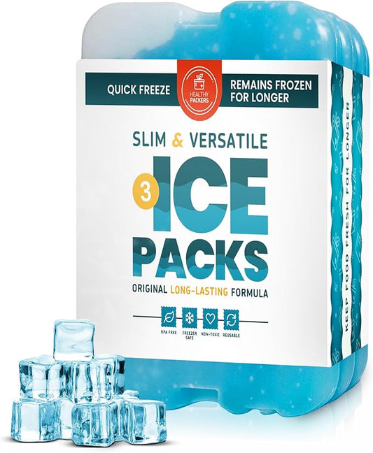 Healthy Packers Ice Packs for Lunch Boxes & Coolers - Freezer Packs - Original Cool Pack | Cooler Accessories for Beach, Camping & Fishing | Slim & Long-Lasting Reusable Ice Pack for Cooler
