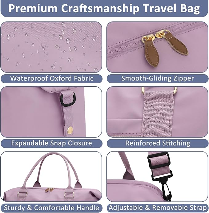 Travel Duffle Bag for Women, Weekender Bags, Hospital Bag for Labor Delivery, Lightweight Tote Duffel Overnight Bag with Luggage Sleeve,Airplane Travel Bags (Purple, Large)