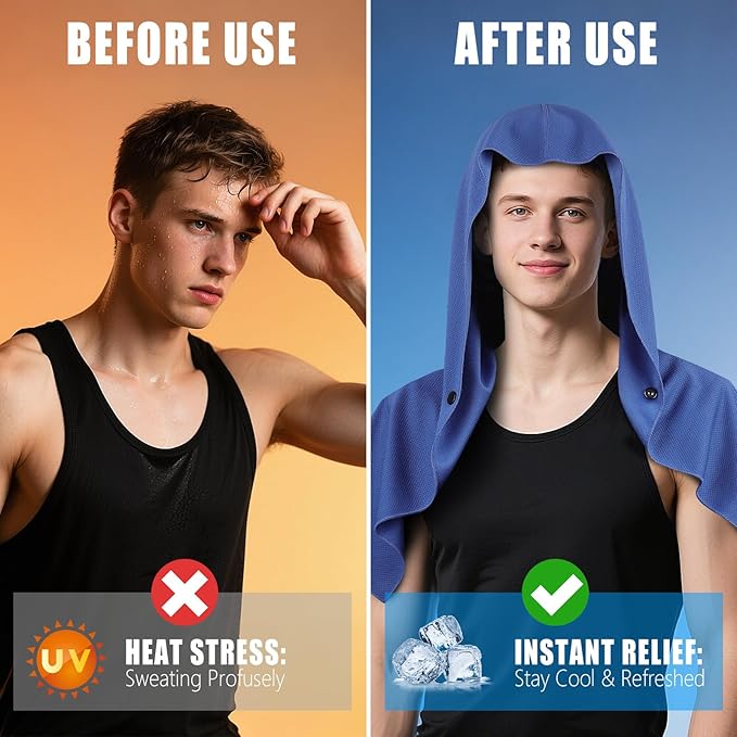 Cooling Hoodie Towel Magnetic Lock Towels for Neck and Face UV Protection, Moisture-Wicking for Camping Gym and Yoga