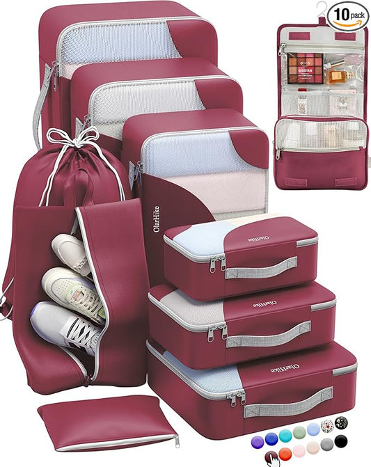 OlarHike Packing Cubes for Travel,10 Set,Burgundy