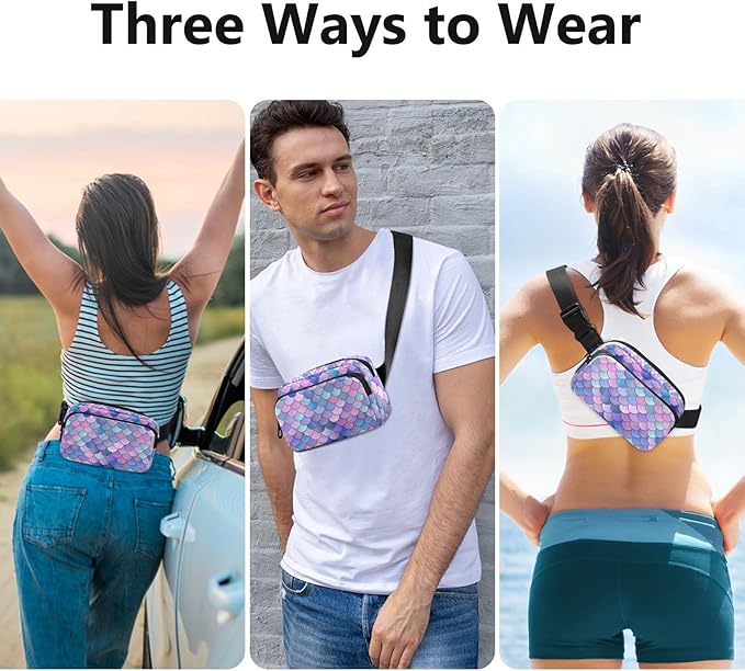 Colorful Mermaid Scale Fanny Pack for Women Men Water Resistant Fashion Waist Packs with Adjustable Strap Belt Bag for Travel Workout Jogging Hiking 21219387