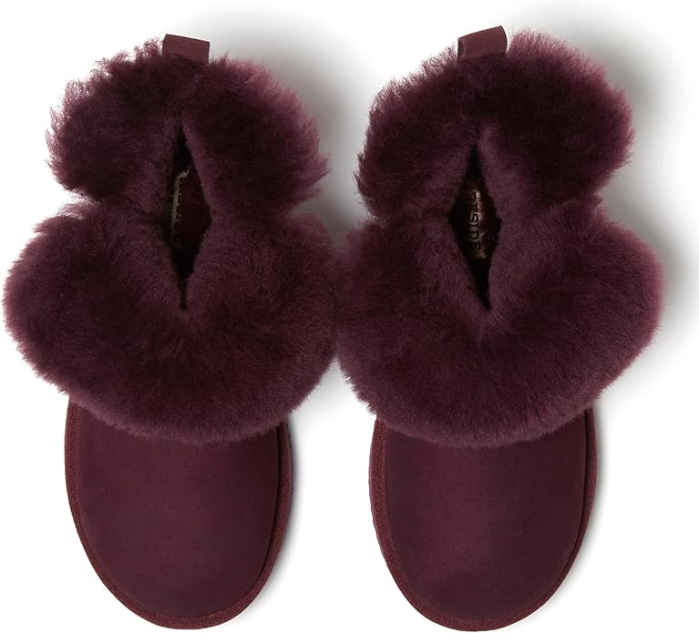 Dearfoams Women's Fireside Shearling Water Resistant Indoor/Outdoor Foldover Boot Slipper