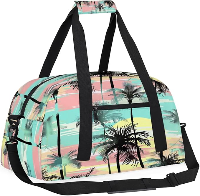 Colorful Palm Trees Sports Duffel Bags, Water-Resistant Gym Duffle Bag for Men Women, Lightweight Weekender Overnight Bag for Fitness, Workout, Travel