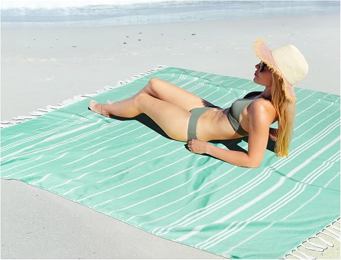 Oversized Turkish Beach Towel Blanket XXL Cotton Sandproof Towels Boho Woven Extra Large Big Sand Free Giant Throw Blankets Huge Quilt XL Picnic Camping Necessities Cloud For Adult Gifts Aqua