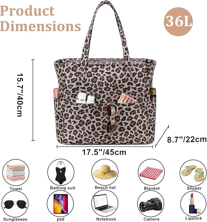 LEDAOU Large Beach Bag Women Waterproof Sandproof Zipper Beach Tote Pool Bag for Swim Gym Grocery Travel with Wet Pocket | Waterproof, Sandproof, Zipper, Pool, Gym, Grocery