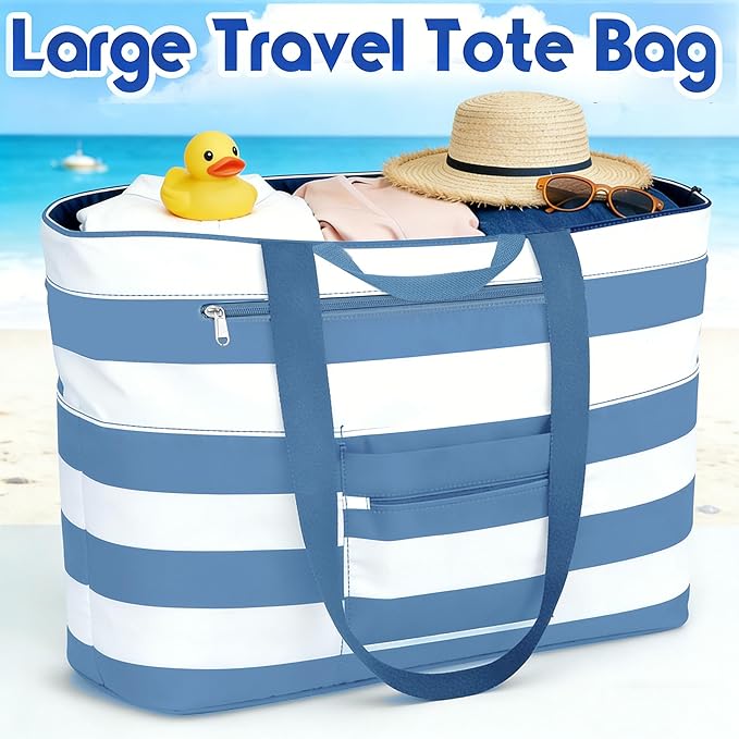 BKNOOU Extra Large Beach Bags Waterproof Sandproof XL Beach Tote Bag for Women Zipper Foldable Swim Pool Bag with Wet Pocket