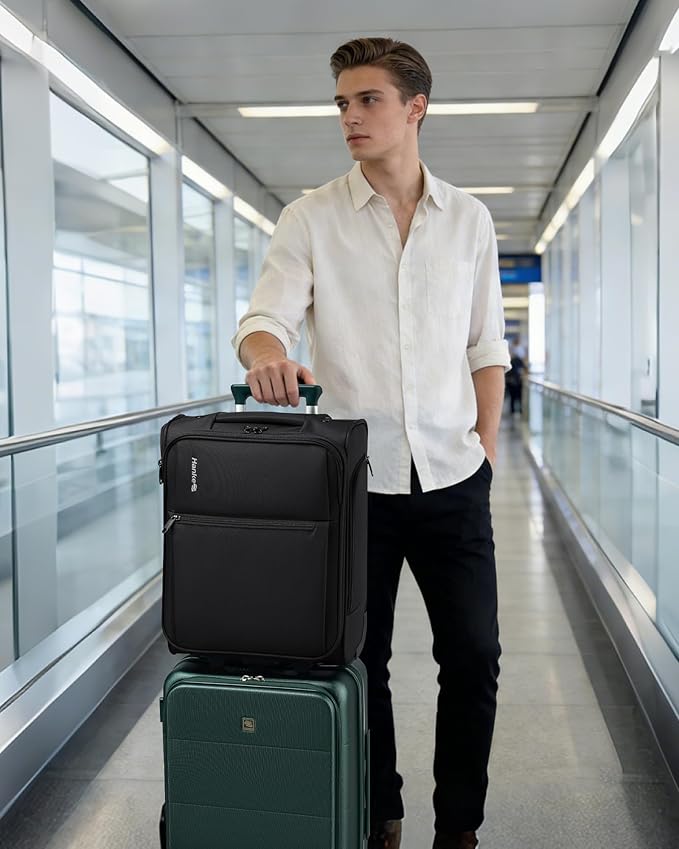 Hanke Underseat Carry On Luggage with Wheels, 17-Inch Small Suitcase Rolling Under Seat Luggage, Lightweight Personal Item Bag with 15.6" Compartment for Overnight & Short Trips, Grey