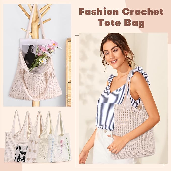 Sightor Crochet Tote Bag, Mesh Beach Bag Knit Summer Hobo Bag Vacation Boho Tote Bag for Women