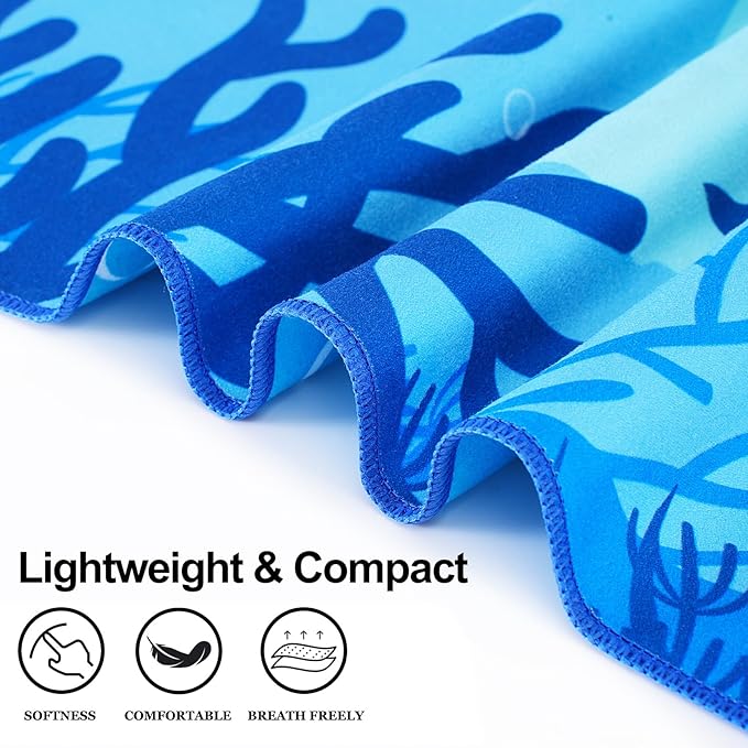 4 Packs Lightweight Thin Microfiber Beach Towel Oversized Quick Dry Compact Sandproof Clearance Towels Sand Free Camping Swimming Easy Pack Travel Adults Starfish Small Fish Sea Turtles Conches