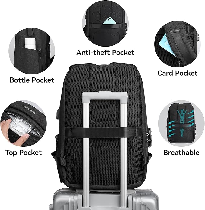 MARK RYDEN Anti Theft Backpack with TSA Approved Lock and Scratch Resistant Shell, Waterproof Travel Backpack, USB Laptop Backpack for Men Fits 15.6 Inch Notebook