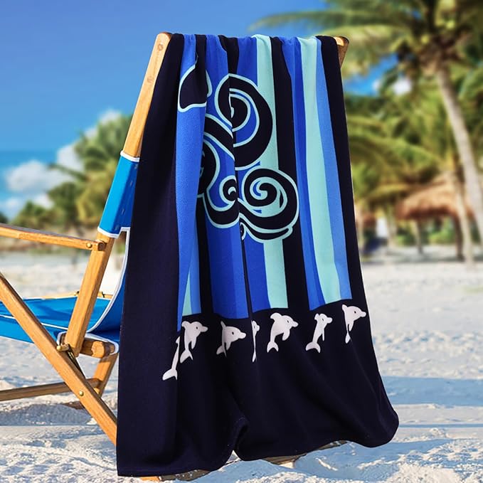 Genovega Oversized Terry Beach Towel 36 x 72 in Soft Extra Large Big Pool Swim Towels for Adults XL Clearance Big Travel Blanket Cruise Accessories Essentials Lounge Chair Cover Anchor Grey