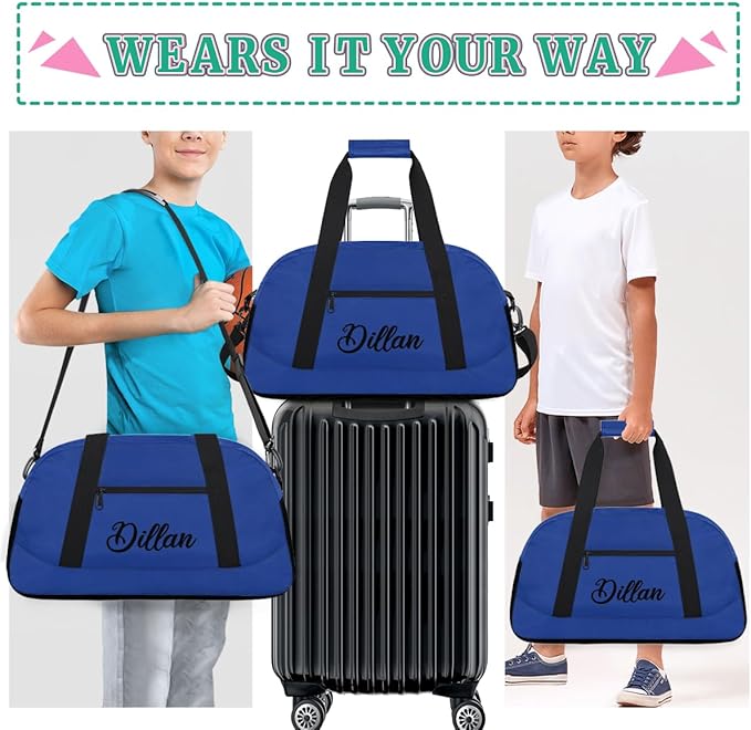 Custom Name Gym Duffel for Kids,Personalized Sports Bag Lightweight Gym Bags for Boys & Girls,Fitness Travel Weekender for Travel, Workout Navy