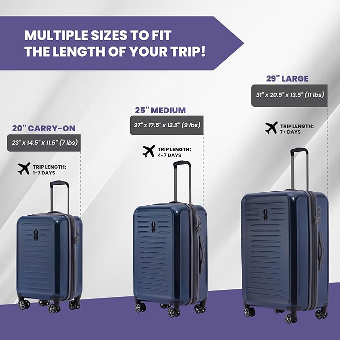 Spyder Rails 29 Inch Expandable Hardside Checked Suitcase with 360° Spinner Wheels, TSA Approved Lock