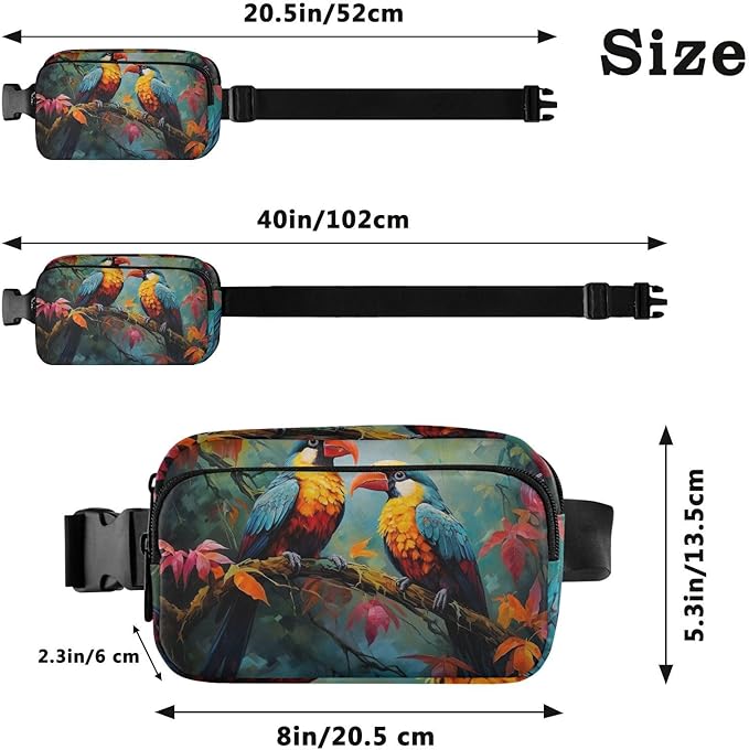 Tropical Rainforest Parrots Fanny Pack for Women Men Water Resistant Fashion Waist Packs with Adjustable Strap Belt Bag for Travel Workout Jogging Hiking 21219641