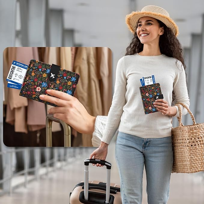 Passport Holder for Trave, RFID Blocking Leather Passport Cover, Combo with Credit Card Slot and Boarding Pass Slot Combo for Women Men