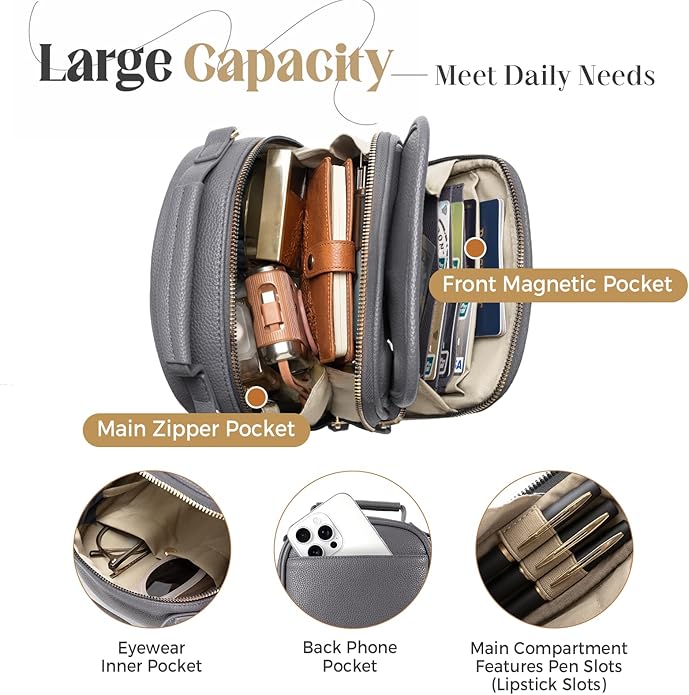 Vegan Leather Crossbody Bag for Women with 2 Straps, Small Messenger Bag with Anti Theft Zipper Pocket Vintage Shoulder Bag