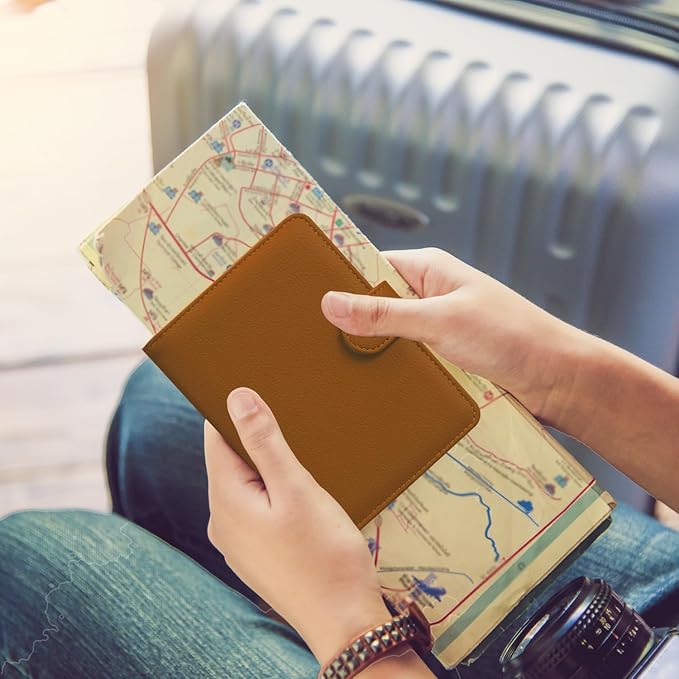 HOTCOOL Passport Holder Travel Essentials Airplane & Cruise Essentials Ship Leather Wallet Cover Case RFID Blocking Women & Men Vacation Travel Accessories Gifts Deals, Litchi - Brown