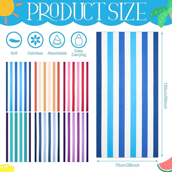 Peryiter 6 Pcs Oversized Microfiber Beach Towels 59 x 28 Inch Large Quick Dry Pool Towels Absorbent Camping Travel Blanket Set for Women Men Bath Beach(Stripe Style,28 x 59 Inch,Gradient Colors)