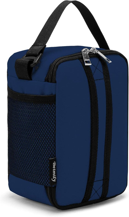 BEIMILY Mini Insulated Lunch Bag for Women Men,Portable Refrigerated Lunch Box,Soft Insulated Tote Cooler Bag for Work Camping Hiking Picnic with Comfort Handle and Removable Hand Strap,Dark Blue
