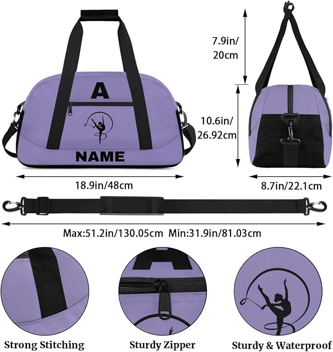 Personalize-Kids-Sports-Duffel-Bags With Custom Name Text Carry-On Overnight Travel Gym Lightweight Dance Pattern Sports Bags For Girls Boys Kids,Lilac 2