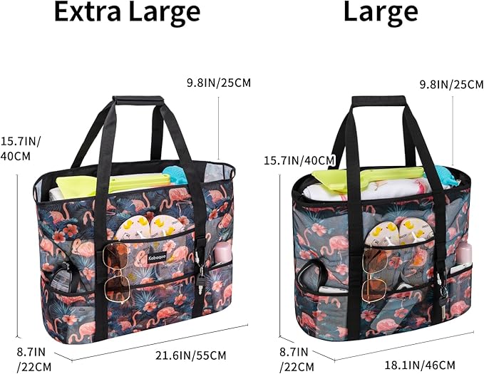 KABAQOO Mesh Beach Bag, Extra Large Beach Bags with 9 Pockets & Zipper Waterproof Lightweight Beach Tote for Beach/Pool Trip | Extra Large, 9 Pockets, Zipper, Waterproof, Lightweight, Beach/Pool Trip