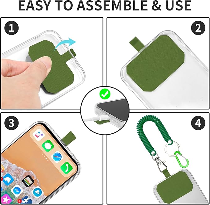 Phone Tether Lanyard Anti Theft Phone Strap with Carabiner Anti-Drop Outdoor Skiing Hiking Cycling Fishing Climbing fit iPhone and Most Cell Phone (Black+Green)