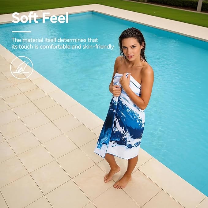 2-Pack Extra Large Microfiber Beach Towels 63×31 Inches Sand-Resistant Design Ultra-Fast Drying Lightweight Foldable Travel Towels Perfect for Pool, Swimming, Gym, Camping, Yoga