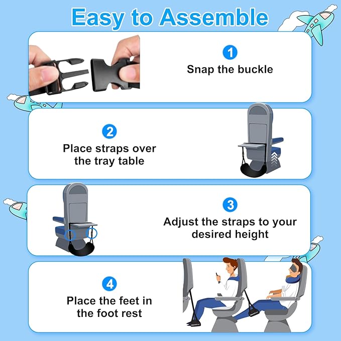 2-Pack Airplane Travel Footrest Hammock, Portable Airplane Foot Hammock with Adjustable Strap, Desk Foot Hammock to Relax Your Feet, Foot Sling Travel Work Essentials (Black & Blue)