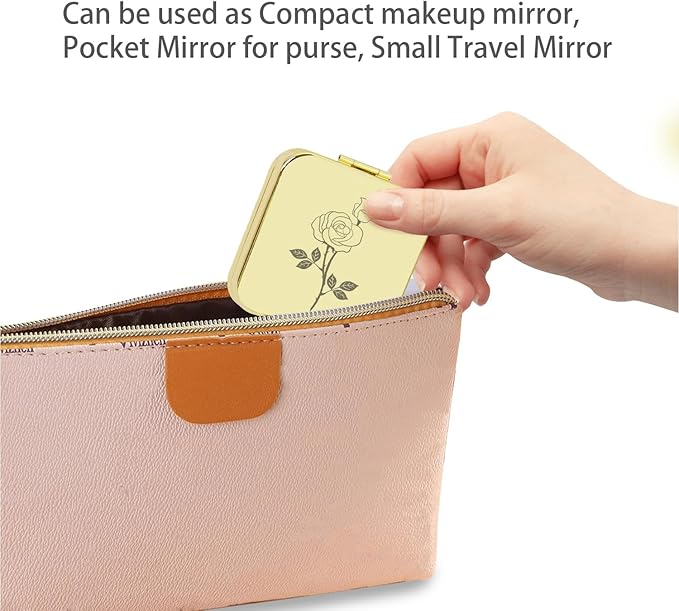 Small Compact Mirror, Gold Square 2.8”×2.8” Metal Frame Double Sided 1X/2X Mirror for Purse Can be Used as Gifts for Women Mothers Wife(Gd02)