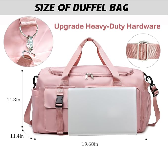 Eslcorri Gym Duffle Bag for Women Men, Sports Backpack with Wet & Shoe Compartment, Fitness Overnight Weekender Bag for Yoga, Swim, Travel (Style B, DarkPink)