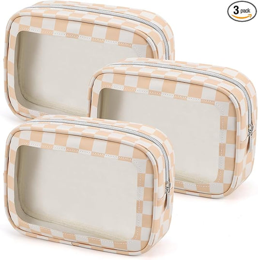 3PCS Clear Toiletry Bag,TSA Approved Travel Makeup Pouch with Zipper for Cosmetics and Toiletries，Diaper Bag Organizer Pouch Set,Women's Purse Organizer and Clear Car Bag