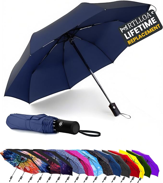 MRTLLOA 42/49 Inch Compact Travel Essentials Umbrella for Rain, Lightweight, Portable, Automatic, Strong, Waterproof Folding Umbrellas for Women, Men and Teenagers