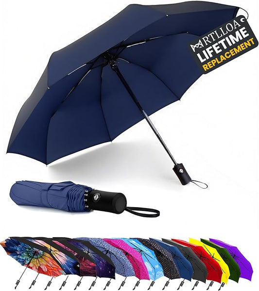 MRTLLOA 42/49 Inch Compact Travel Essentials Umbrella for Rain, Lightweight, Portable, Automatic, Strong, Waterproof Folding Umbrellas for Women, Men and Teenagers