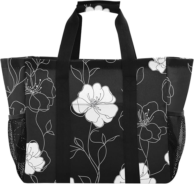 Bolaz Travel Tote Bag，Gym Bag for Men,Waterproof Beach Bag for Women Foldable Reusable-Flower White Leaves