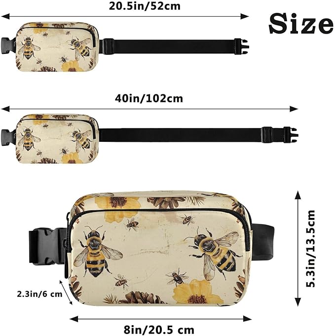 Bees and Pine Cones Fanny Pack for Women Men Water Resistant Fashion Waist Packs with Adjustable Strap Belt Bag for Travel Workout Jogging Hiking 21219205