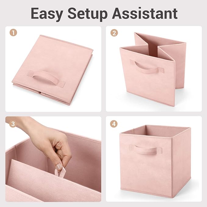 MaidMAX Fabric Storage Bins 10.5×10.5×11, Foldable Cloth Cube Storage Bins for Home Bedroom Closet Drawers Organizer, Pink, Set of 6