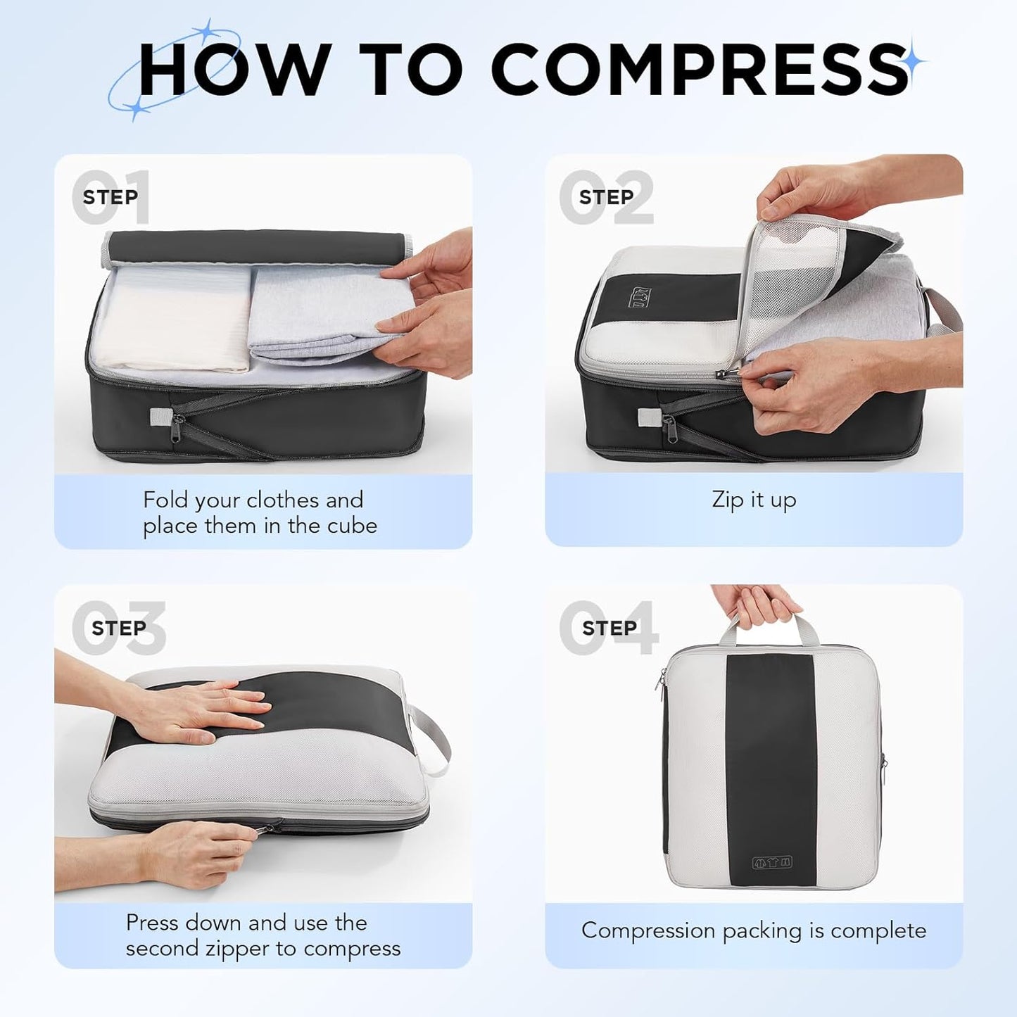 10 Set Compression Packing Cubes for Travel Essentials,Compressible Expandable Packing Cubes for Suitcase,OlarHike Luggage Organizer Bags for Travel,Handy Helper for Organizing Clothes(Black)