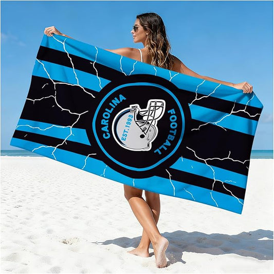 Football Fan Thin Lightweight Microfiber Beach Towel Carolina Themed Big Absorbent Oversized Towels Men Women Gear Panthers Team Boyfriend Bf Dad Friend Christmas Xmas Gag Unique Gifts
