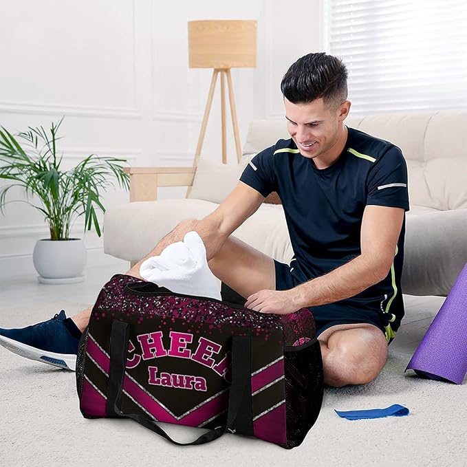 Personalized Cheer Bag Gifts for Girls Sport Cheerleading Gym Travel Duffel Bag Overnight Weekender Bags with Name (Dark Red)