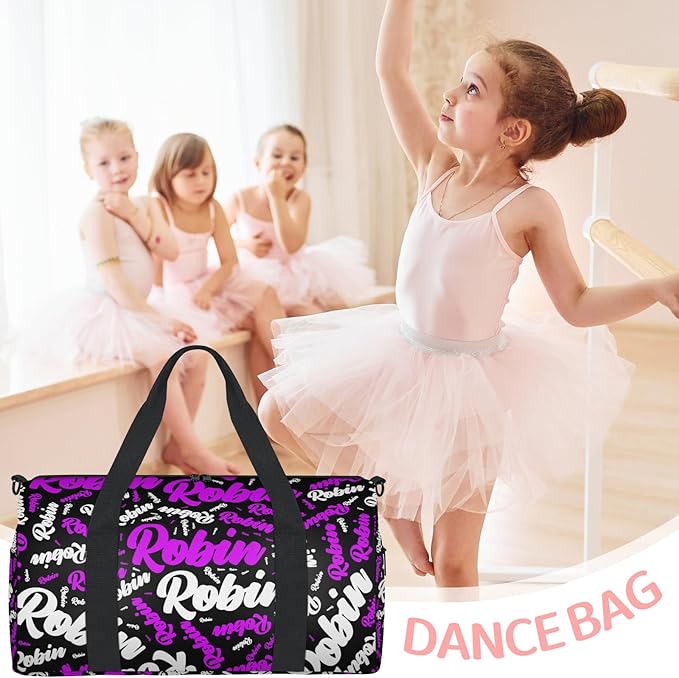 Custom-Dance-Gymnastics-Bag for Girls Personalized Kids Duffle Bag Cheerleader Team Bag for Travel Gym Sport Hot Purple White