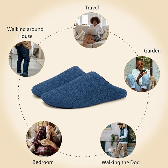 QFH Womens & Mens Cozy House Slippers - Portable Travel Shoes with Flexible Rubber Sole & Soft Velvet Lining
