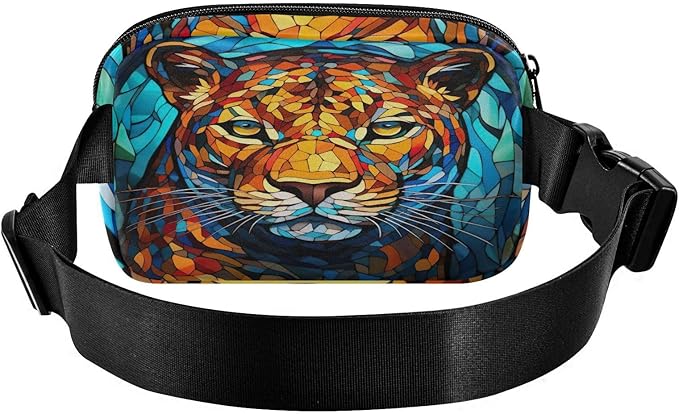 Stained Glass Printed Leopard Fanny Pack for Women Men Water Resistant Fashion Waist Packs with Adjustable Strap Belt Bag for Travel Workout Jogging Hiking 21219674