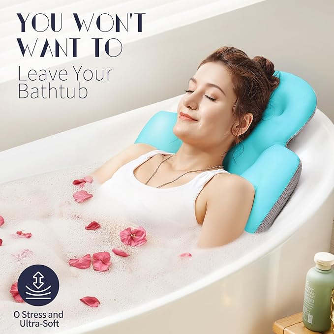 Full Body Bath Pillow for Bathtub, Thick Bathtub Cushion, Luxury Tub Pillow for Bath for Headrest Neck and Back Support Ocean Blue 60" x 16"