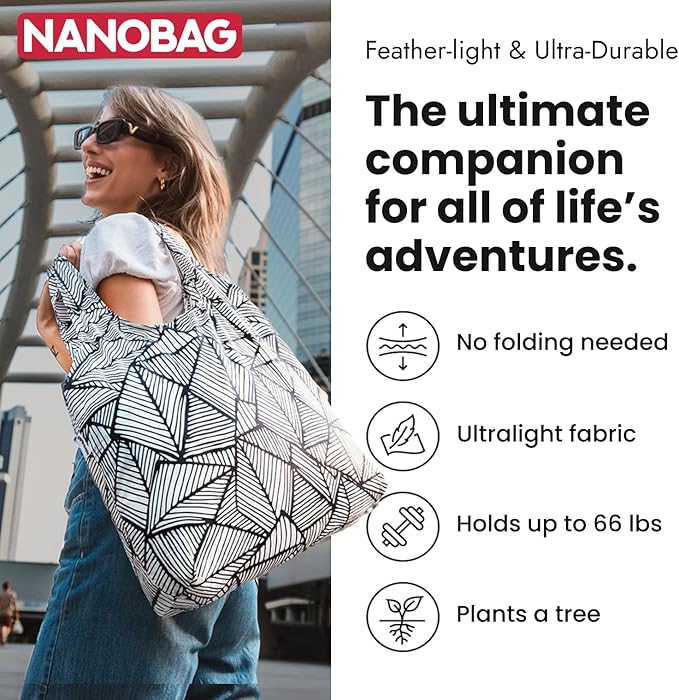 Nanobag Ultralight Foldable Tote for Women & Men, Reusable Grocery & Travel Bag, Packable Collapsible Compact Market Essential (Standard Stars)